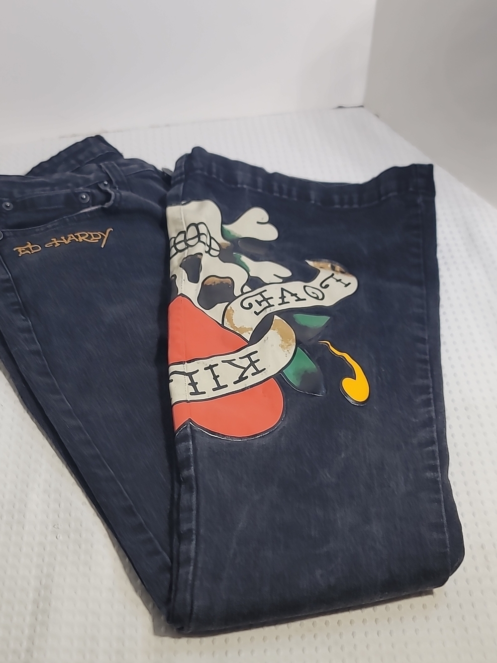 Ed Hardy Black Denim Jeans with Logo Waistband